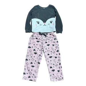 Carters Pajama Set Girls 5T Gray Pink Cat Face 2 Piece Long Sleeve ATYC3693